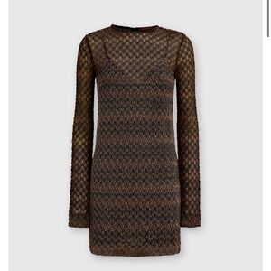 Missoni Brown and Gold Long Sleeve Sheath Dress